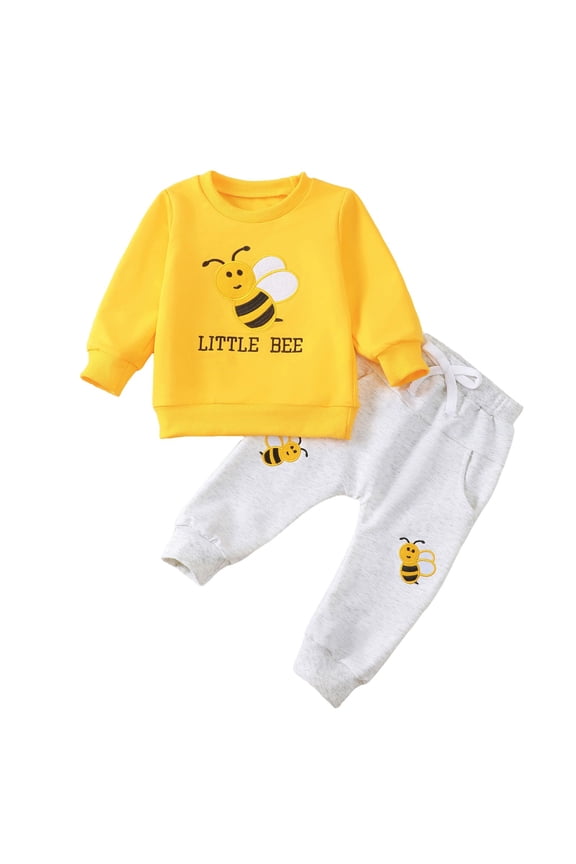 Baby Boys Summer Sweatsuit Set Bee Graphic Long Sleeve Sweatshirt Shorts Outfits for Kids, Sizes 6-12 Months