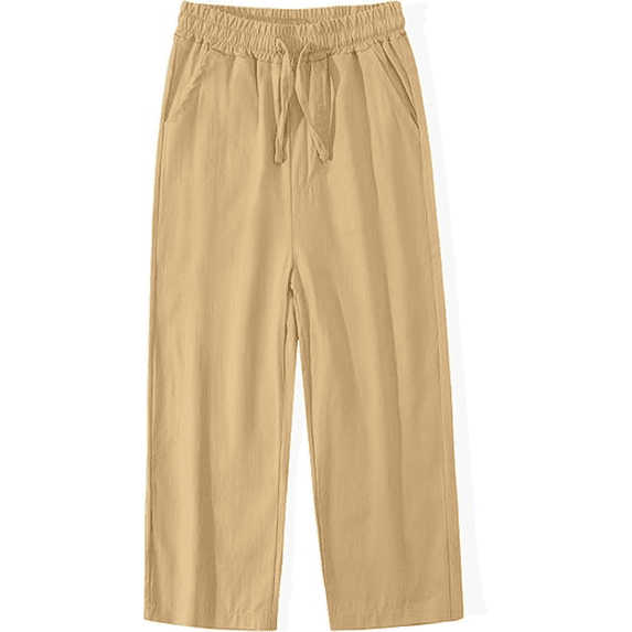 CONROSES Boys Casual Cotton Linen Pants Wide Leg Baggy Pant for Child Solid Elastic Waist Drawstring Cozy Lightweight Summer Jogger Pants