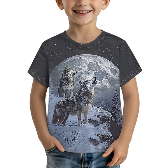 CONROSES Boys Short Sleeve Tshirts Wolf Graphic Y2K Summer T-Shirts Tee Tops, Sizes 1-2 Years