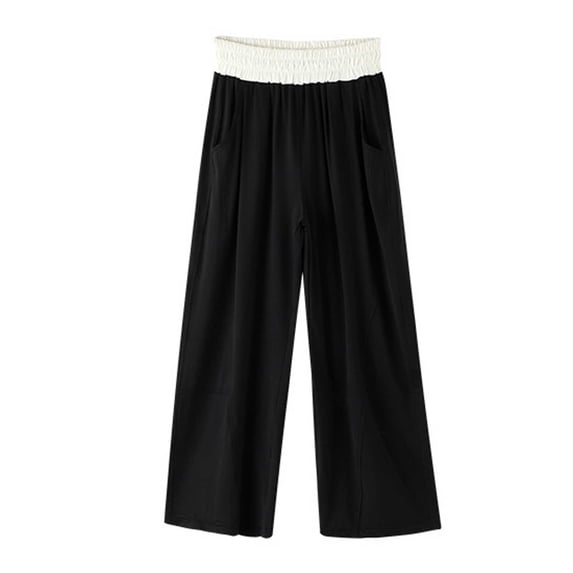 CONROSES Girl'S Baggy Pants Wide Leg Casual Pants for Girls Lightweight Solid Elastic Waist Drawstring Athletic Jogger Pants With Pockets