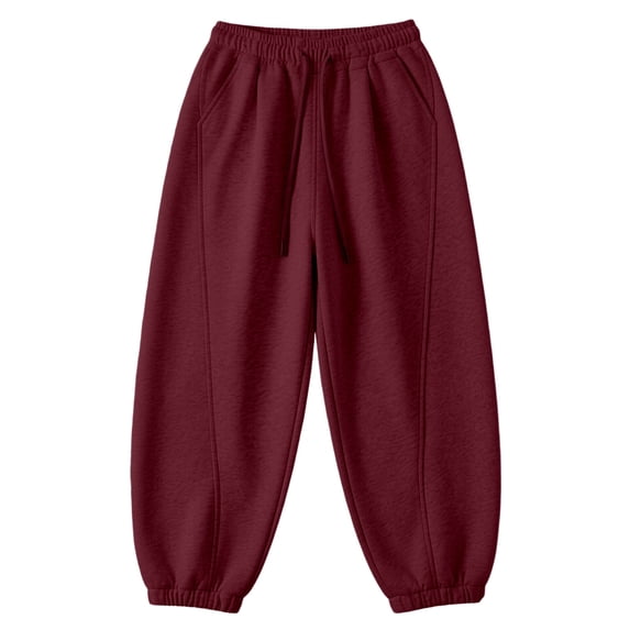 CONROSES Girl'S Baggy Sweatpants Wide Leg Sweat Pants for Girls Trendy Solid Elastic Waist Drawstring Athletic Jogger Pants With Pockets