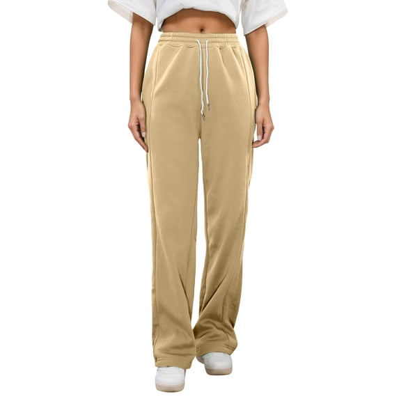 CONROSES Girl'S Baggy Sweatpants Wide Leg Sweat Pants for Girls Trendy Solid Elastic Waist Drawstring Athletic Jogger Pants With Pockets
