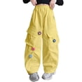 thumbnail image 1 of CONROSES Girls Baggy Cargo Pants Wide Leg Hiking Pants for Girls Trendy Floral Embroidery Elastic Waist Drawstring Athletic Jogger Pants With Pockets, 1 of 4