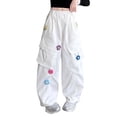 thumbnail image 1 of CONROSES Girls Baggy Cargo Pants Wide Leg Hiking Pants for Girls Trendy Floral Embroidery Elastic Waist Drawstring Athletic Jogger Pants With Pockets, 1 of 7