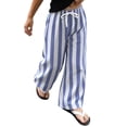 thumbnail image 1 of CONROSES Girls Baggy Linen Pants Wide Leg Pants for Girls Trendy Striped Elastic Waist Drawstring Leisure Jogger Pants With Pockets, 1 of 7