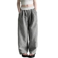 thumbnail image 1 of CONROSES Girls Baggy Pants Wide Leg Casual Pants for Girls Trendy Plaid Elastic Waist Summer Jogger Pants With Pockets, 1 of 4