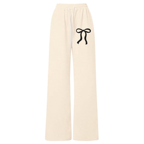 CONROSES Girls Baggy Sweatpants Wide Leg Sweat Pants for Girls Trendy Bowknot Graphic Y2K Elastic Waist Drawstring Athletic Jogger Pants With Pockets