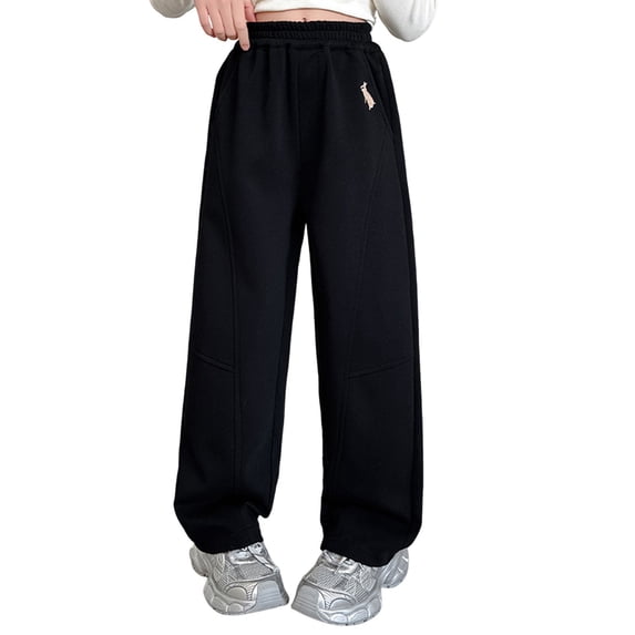 CONROSES Girls Baggy Sweatpants Wide Leg Sweat Pants for Girls Trendy Solid Elastic Waist Drawstring Athletic Jogger Pants With Pockets