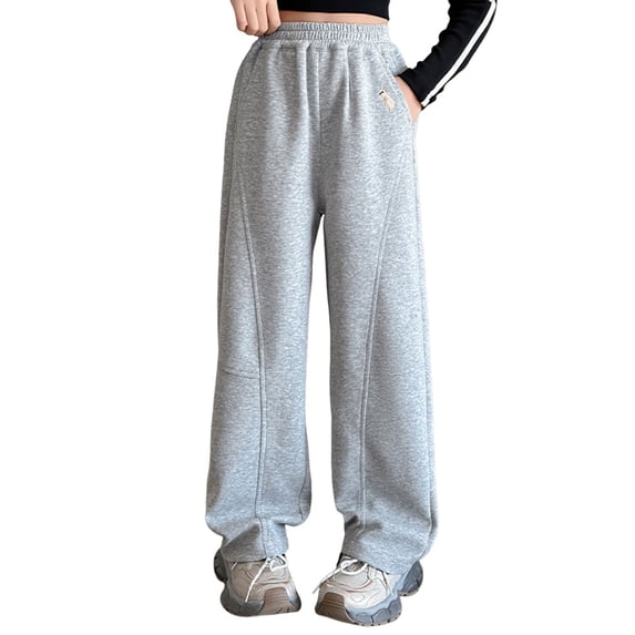 CONROSES Girls Baggy Sweatpants Wide Leg Sweat Pants for Girls Trendy Solid Elastic Waist Drawstring Athletic Jogger Pants With Pockets