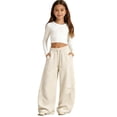 thumbnail image 1 of CONROSES Girls Baggy Sweatpants Wide Leg Sweat Pants for Girls Trendy Solid Y2K Elastic Waist Drawstring Streetwear Jogger Pants With Pockets, 1 of 4