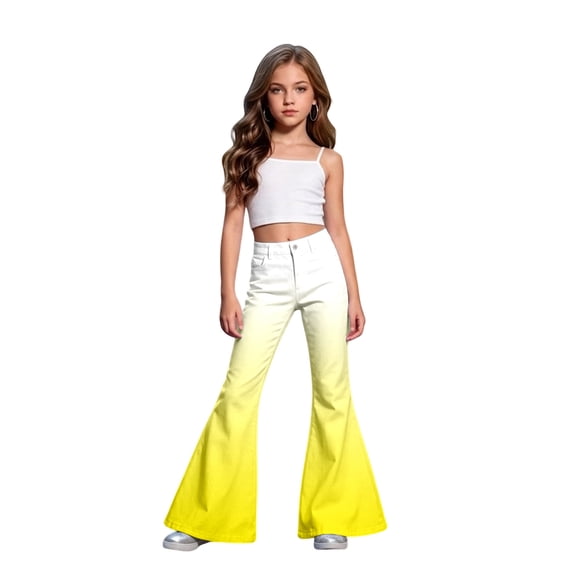 CONROSES Girls Flared Pants Slim Pants for Girls Trendy Gradient Color High Waist Cozy Bell Bottoms