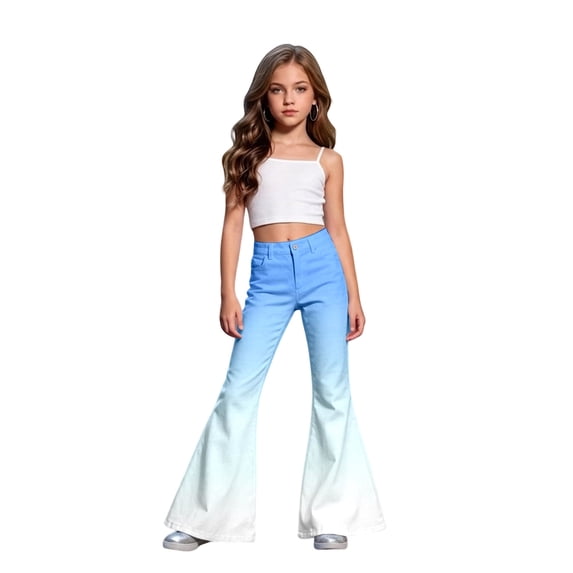 CONROSES Girls Flared Pants Slim Pants for Girls Trendy Gradient Color High Waist Cozy Bell Bottoms