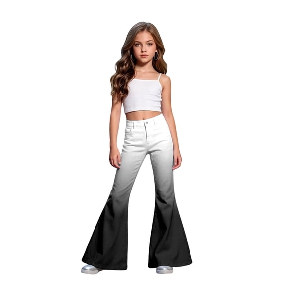 CONROSES Girls Flared Pants Slim Pants for Girls Trendy Gradient Color High Waist Cozy Bell Bottoms