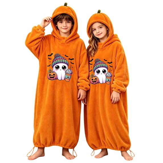 CONROSES Girls Halloween Onesie Pajamas Cute Ghost Graphic Plush Hooded Pjs Hallowmas Loungewear Sets Warm Fall Winter Nightwear Sleepwear