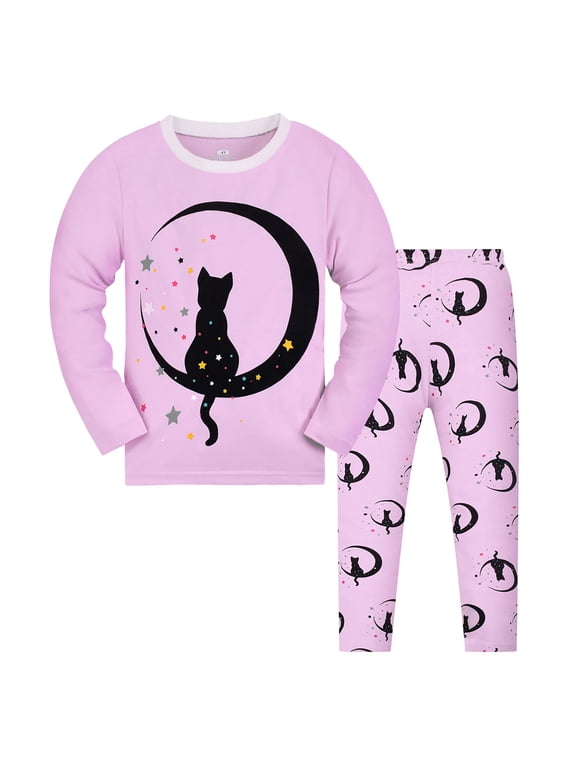 Girls Pajama Set Cartoon Graphic Short Sleeve Pjs Tops Pants Loungewear Sets Cozy Nightwear Sleepwear