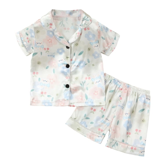 CONROSES Girls Pajamas Graphic Short Sleeve Pjs Tops Shorts Loungewear Sets Cozy Summer Nightwear Sleepwear