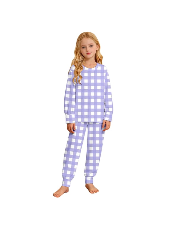 Girls Pajamas Plaid Long Sleeve Pjs Tops Pants Loungewear Sets Cozy Fall Winter Nightwear Sleepwear