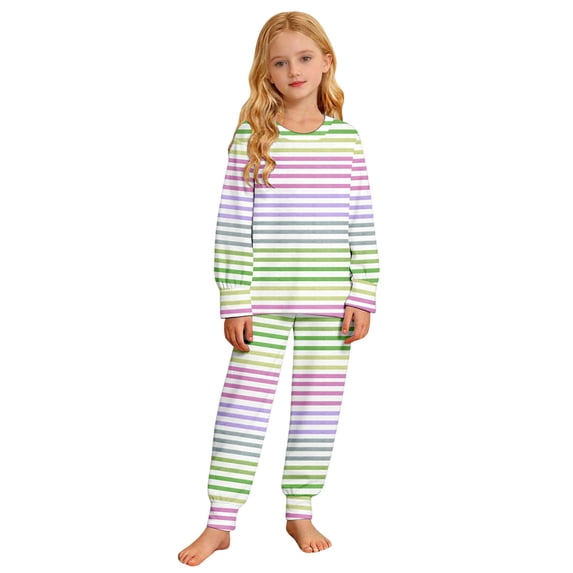 CONROSES Girls Pajamas Striped Long Sleeve Pjs Tops Pants Loungewear Sets Cozy Fall Winter Nightwear Sleepwear