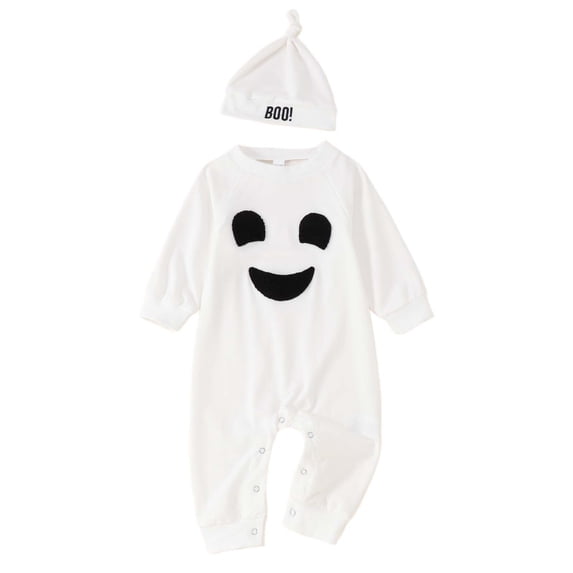 CONROSES Halloween Infant Boys Girls Bodysuit Hallowmas Pumpkin Graphic Onesies Long Sleeve One Piece Jumpsuits With Hat, Size 0-3 Months