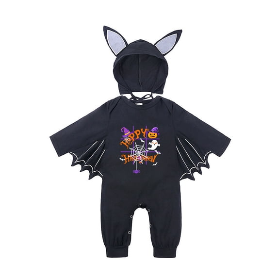 CONROSES Halloween Infant Boys Girls Jumpsuits Hallowmas Bat Costume Romper Long Sleeve One Piece Romper With Hat, Size 3-6 Months