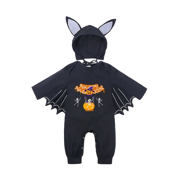 CONROSES Halloween Infant Boys Girls Jumpsuits Hallowmas Bat Costume Romper Long Sleeve One Piece Romper With Hat, Size 6-12 Months