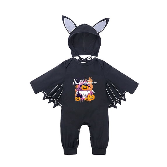 CONROSES Halloween Infant Boys Girls Jumpsuits Hallowmas Bat Costume Romper Long Sleeve One Piece Romper With Hat, Size 6-12 Months