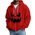 thumbnail image 1 of CONROSES Halloween Mens Knit Hoodies Pumpkin Face Graphic Long Sleeve Zip Up Waffle Pullover Hoodie for Men Fall Winter Hooded Sweatshirts with Pocket, 1 of 5