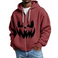 thumbnail image 1 of CONROSES Halloween Mens Knit Hoodies Pumpkin Face Graphic Long Sleeve Zip Up Waffle Pullover Hoodie for Men Fall Winter Hooded Sweatshirts with Pocket, 1 of 5
