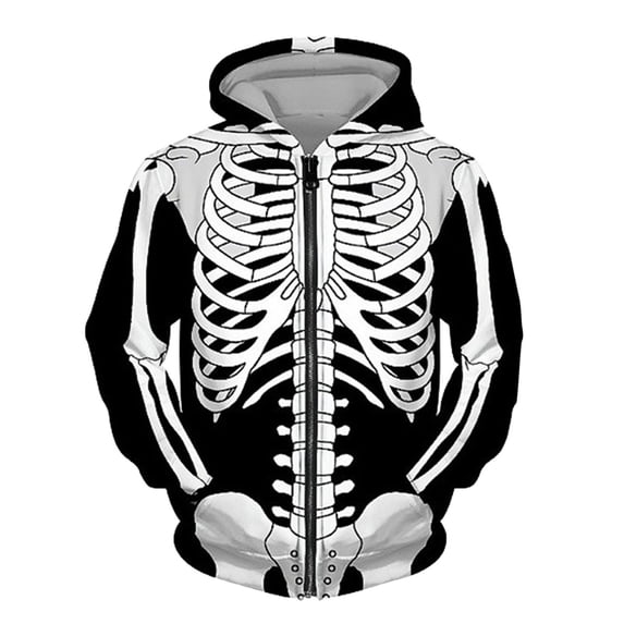 CONROSES Halloween Mens Zip Up Hoodies Skeleton Graphic Y2K Long Sleeve Pullover Hoodie for Men Fall Winter Hooded Sweatshirts with Pocket