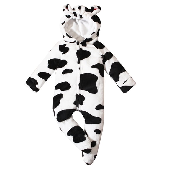 CONROSES Halloween Toddler Boys Hooded Jumpsuits Cute Cow Onesies Long Sleeve Warm Winter One Piece Footless Romper, Size 6-12 Months