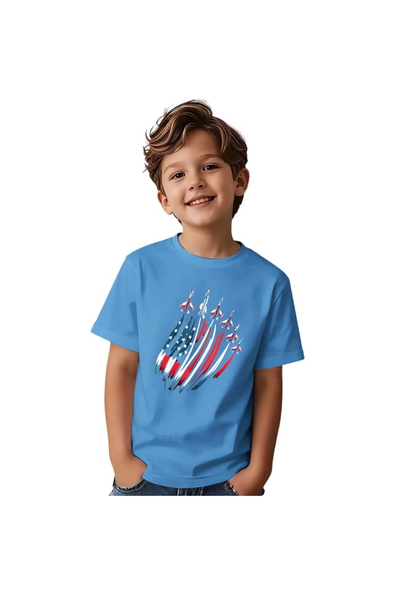 Independence Day Toddler Boys Short Sleeve T Shirts Patriotic Usa Flag Graphic July 4Th T-Shirts Tee Tops, Sizes 4-5 Years