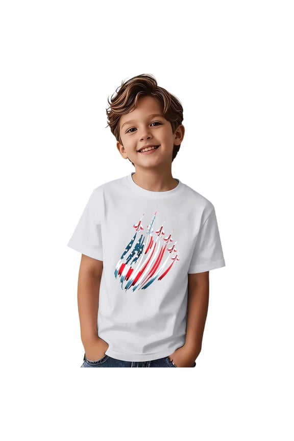 Independence Day Toddler Boys Short Sleeve T Shirts Patriotic Usa Flag Graphic July 4Th T-Shirts Tee Tops, Sizes 6-7 Years