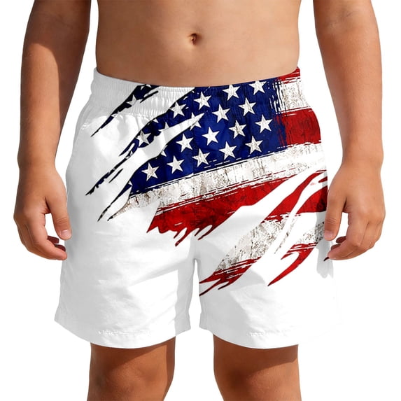 CONROSES Independence Day Toddler Boys Swim Trunks Patriotic Usa Flag Star Striped Graphic Board Shorts for Boy Casual 4Th Of July Cozy Dailywear 7-8 Years