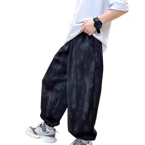CONROSES Kids Boys Casual Pants Wide Leg Baggy Pant for Child Graphic Elastic Waist Cozy Jogger Trousers with Pockets