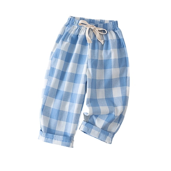 CONROSES Kids Boys Casual Pants Wide Leg Pant for Child Plaid Elastic Waist Drawstring Cozy Jogger Trousers with Pockets