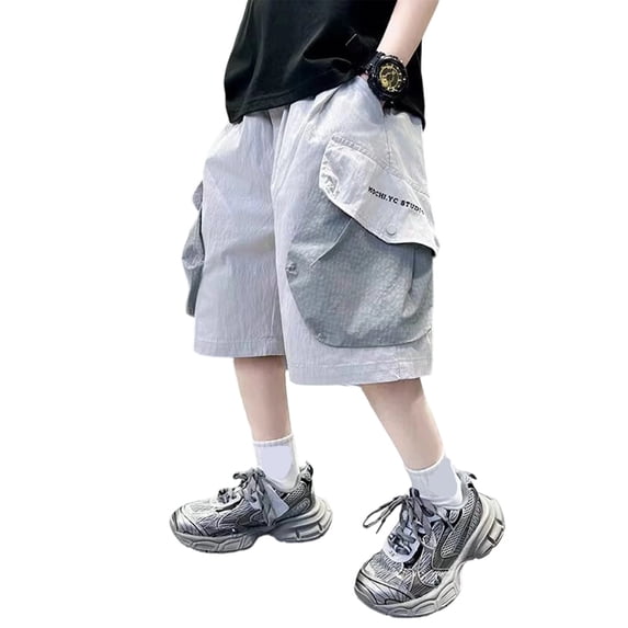 CONROSES Kids Boys Casual Shorts Wide Leg Baggy Shorts for Child Solid Elastic Waist Cozy Summer Jogger Shorts with Pockets