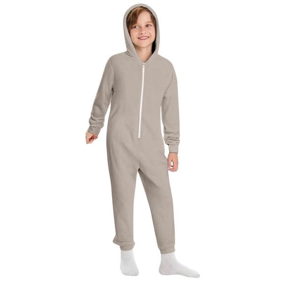 CONROSES Kids Boys Hooded Jumpsuits Zipper Onesies Long Sleeve One Piece Footless Romper, Size 7-8 Years
