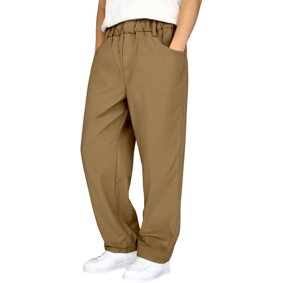 CONROSES Kids Boys School Pants Wide Leg Baggy Pant for Child Solid Elastic Waist Drawstring Cozy Jogger Trousers with Pockets