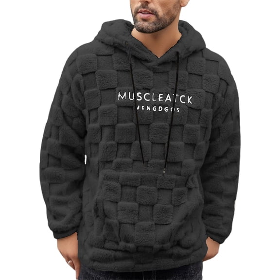 CONROSES Men's Fleece Hoodies Letter Graphic Y2K Hoodie for Men Long Sleeve Warm Pullover Hooded Sweatshirt Soft Fall Winter Sweatshirts With Pocket