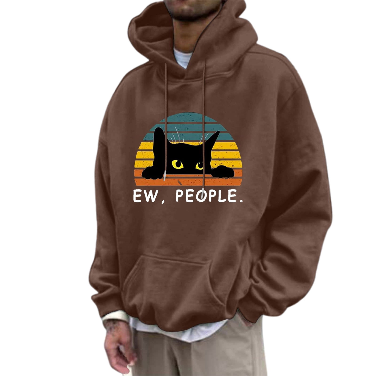 CONROSES Men's Hoodies Cute Black Cat Graphic Hoodie for Men Long ...