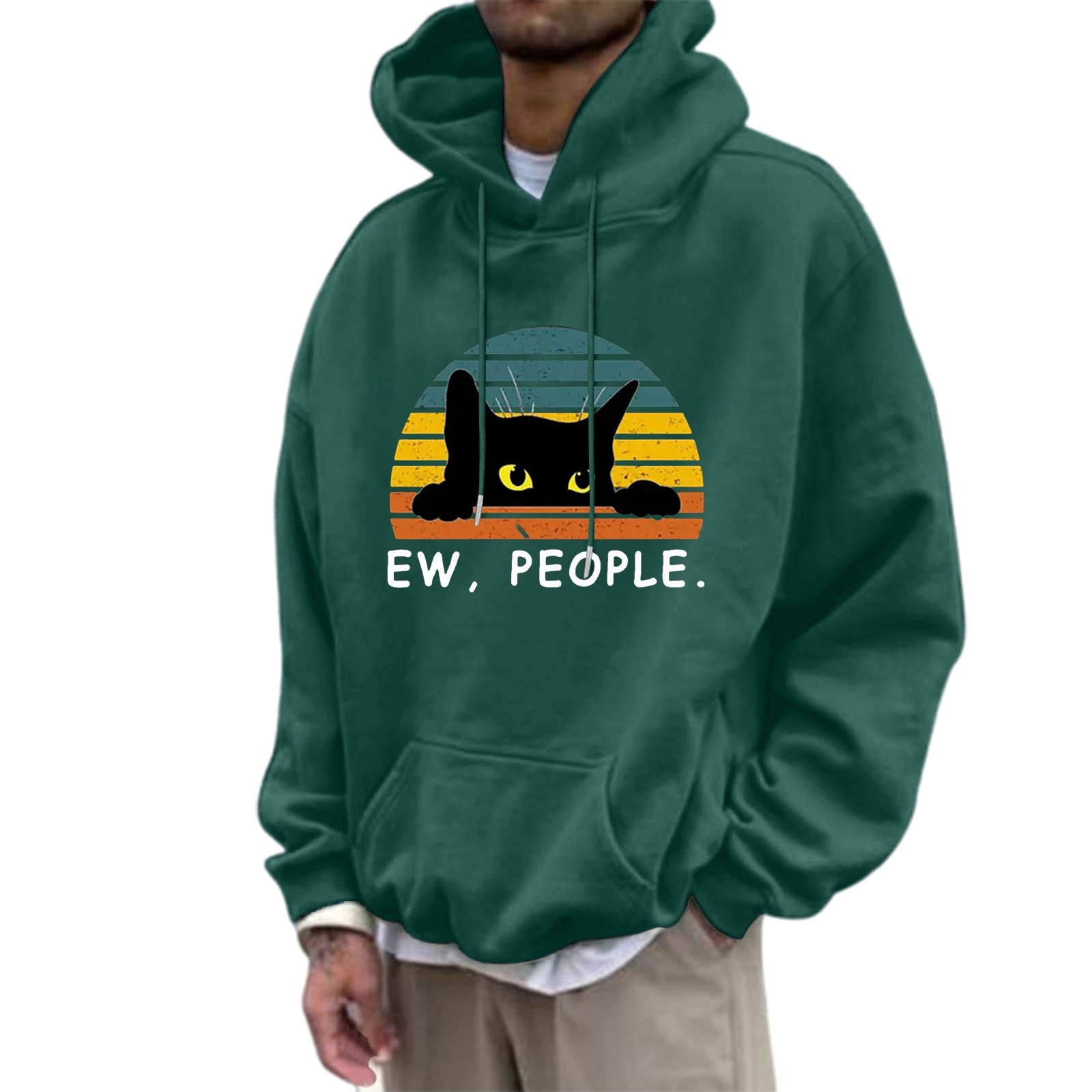 CONROSES Men's Hoodies Cute Black Cat Graphic Hoodie for Men Long ...