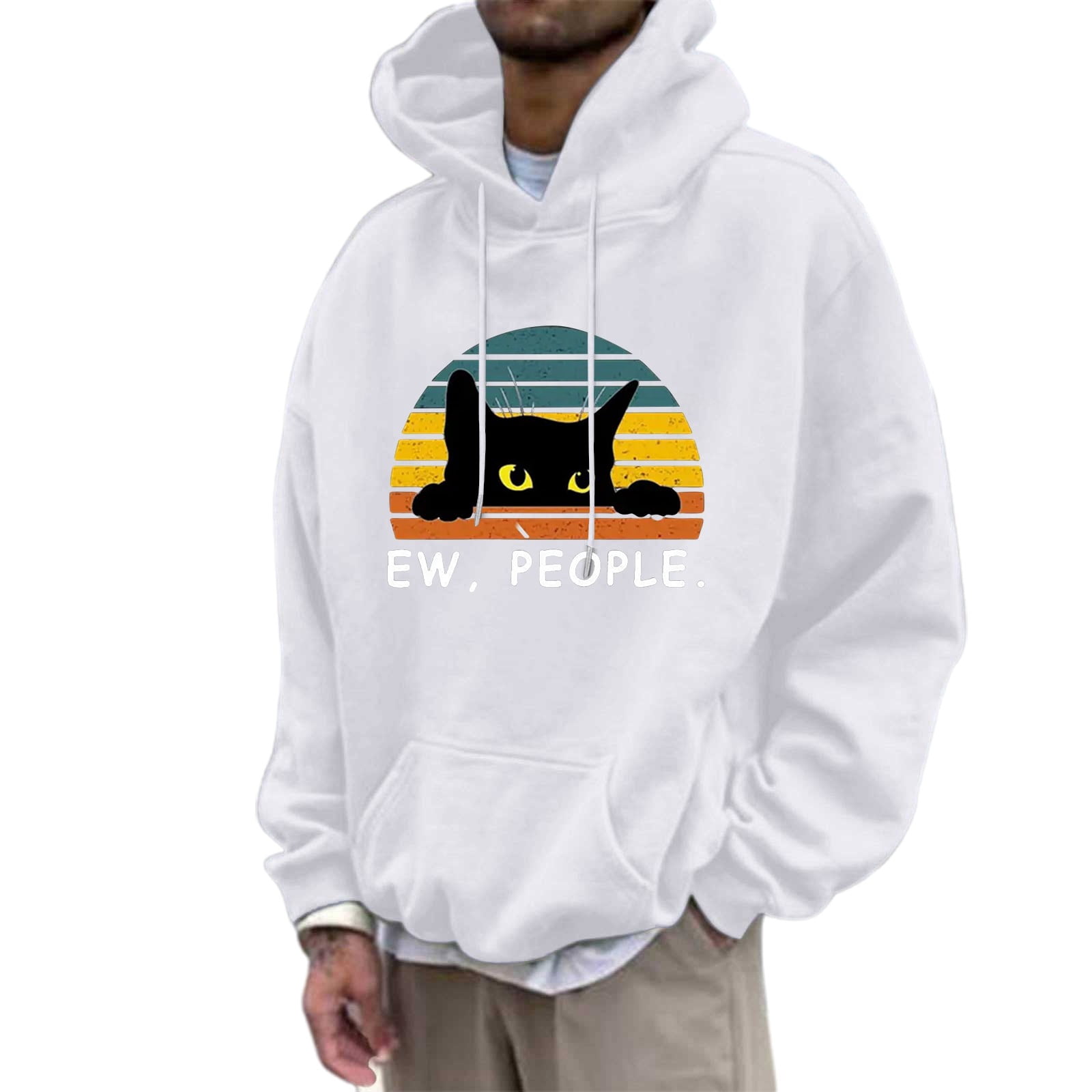 CONROSES Men's Hoodies Cute Black Cat Graphic Hoodie for Men Long ...