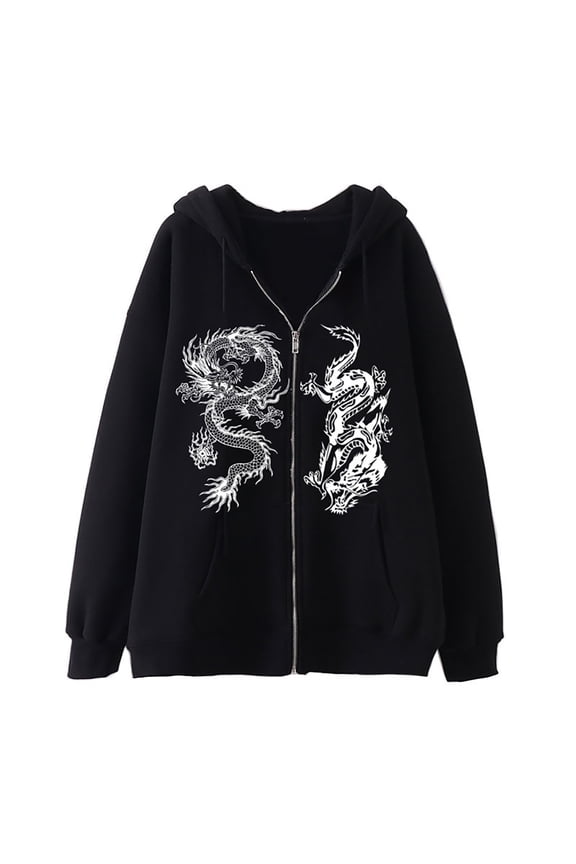 Men's Hoodies Dragon Graphic Y2K Hoodie for Men Long Sleeve Zip Up Pullover Hooded Sweatshirt Soft Fall Winter Sweatshirts With Pocket