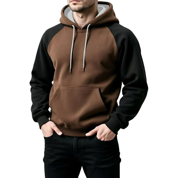 CONROSES Men's Hoodies Patchwork Color Hoodie for Men Long Sleeve Warm Pullover Hooded Sweatshirt Soft Fall Winter Sweatshirts With Pocket