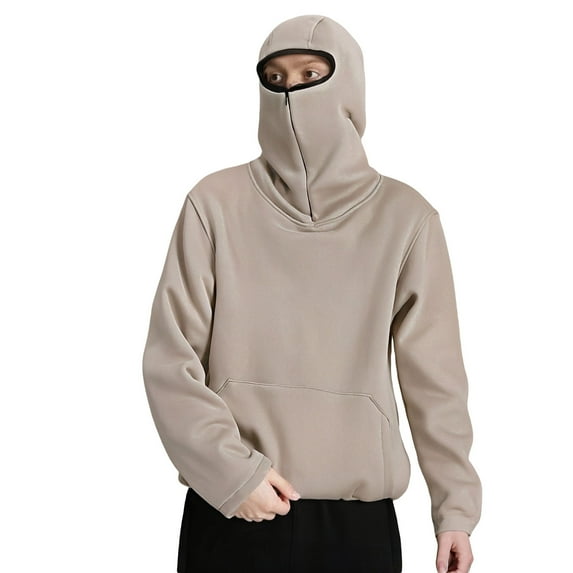 CONROSES Men's Hoodies Solid Color Ninja Hoodie for Men Long Sleeve Warm Pullover Hooded Sweatshirt Soft Fall Winter Sweatshirts With Pocket