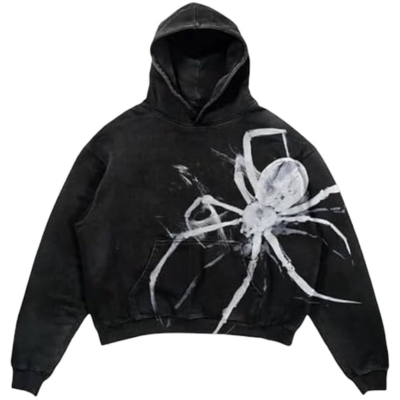 CONROSES Men's Hoodies Spider Graphic Y2K Long Sleeve Pullover Hoodie for Men Fall Streetwear Hooded Sweatshirts with Pocket