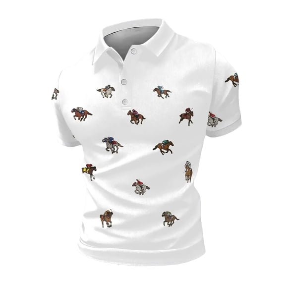 CONROSES Men's Short Sleeve Polo Shirts Horse Racing Embroidery Collared Polo Shirt for Men Casual Golf Shirts