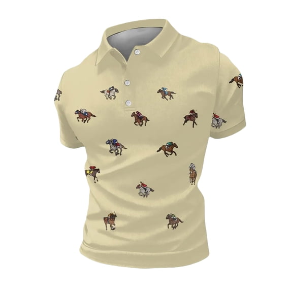 CONROSES Men's Short Sleeve Polo Shirts Horse Racing Embroidery Collared Polo Shirt for Men Casual Golf Shirts