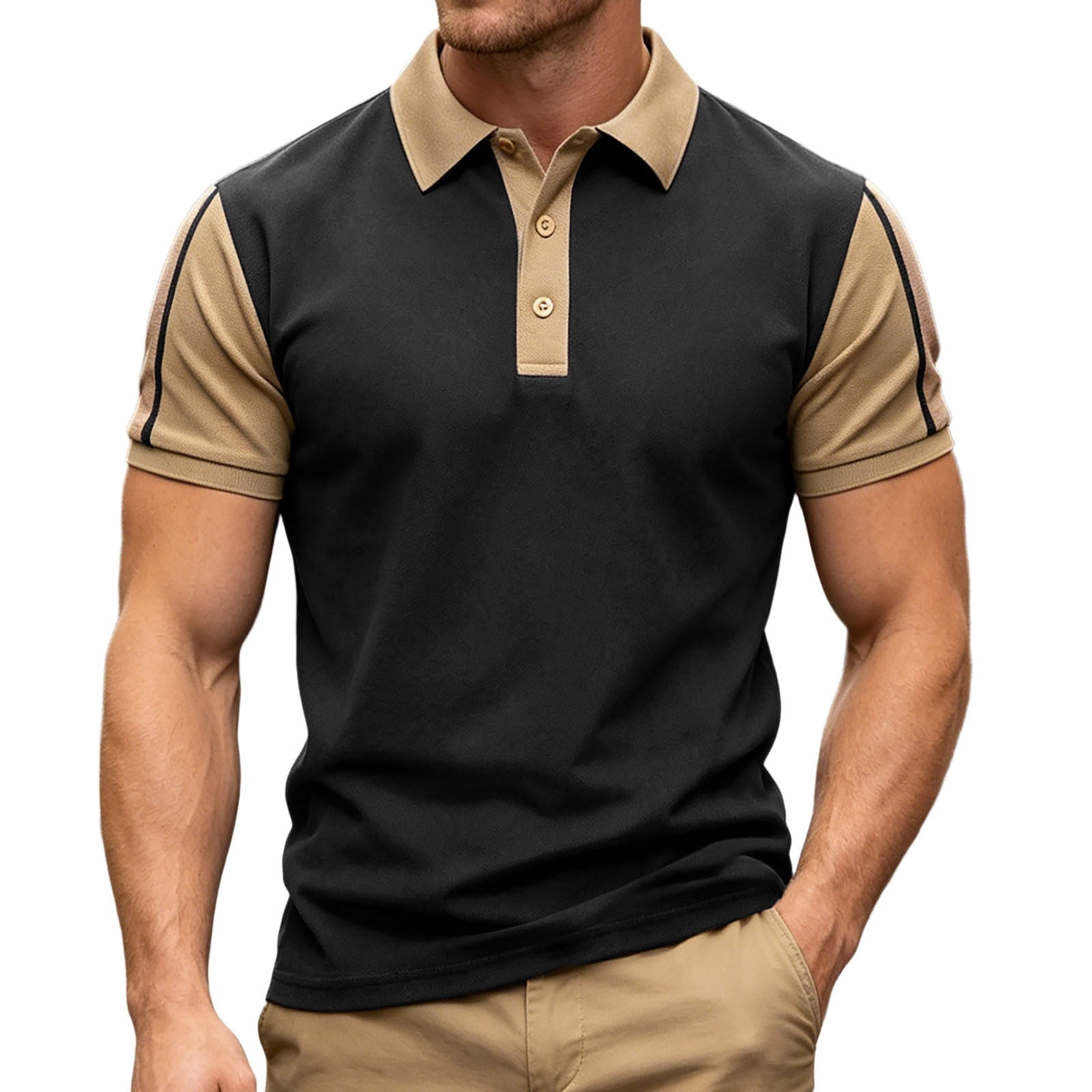 CONROSES Men's Short Sleeve Polo Shirts Patchwork Color Collared Polo ...