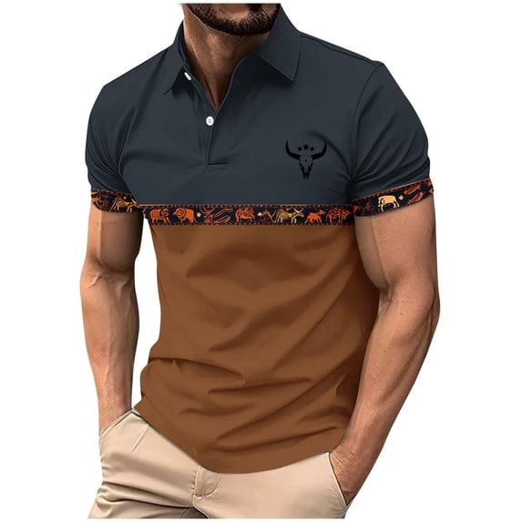 CONROSES Men's Short Sleeve Polo Shirts Western Cowboy Graphic Collared Polo Shirt for Men Casual Golf Shirts